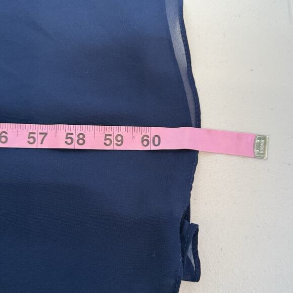 Mac Duggal Ieena Maxi Gown Dress Womens Size 4 Navy Blue High Neck Bow Pleated - Picture 7 of 7